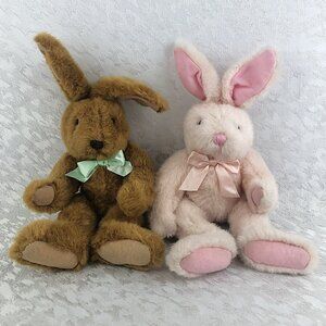 Chrisha Playful Plush Vintage 1988 Bunny Pair Brown & Pink Easter Plush Set 12”
